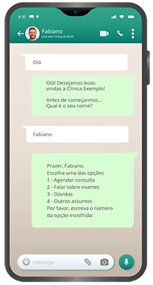 Service automation 1 Smartphone com tela demonstrando um atendimento automatizado com WhatsApp.